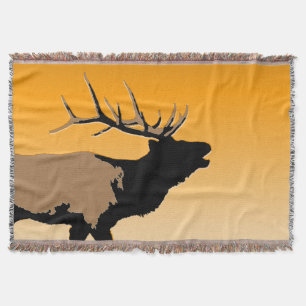 Bugling Bull Elk at Sunset Original Wildlife Art Throw Blanket