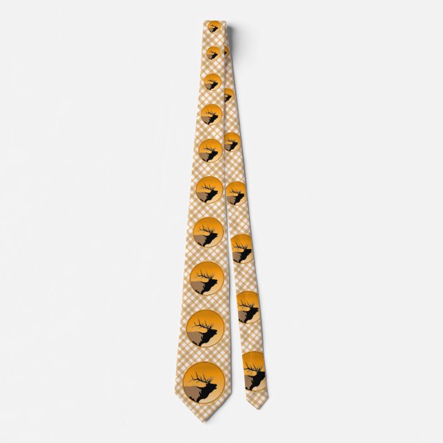 Bugling Bull Elk at Sunset Original Wildlife Art Tie (Front)