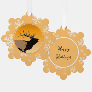 Bugling Bull Elk at Sunset Original Wildlife Art Tree Decoration Card