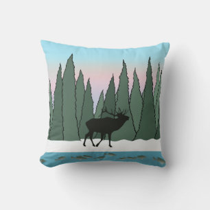 Bugling Bull Elk , Fish and Moose in Winter Cushion