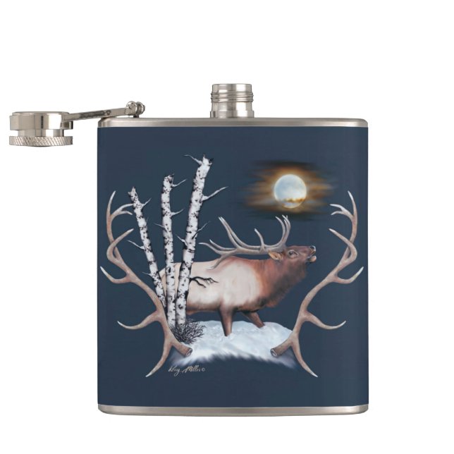 Bugling Bull Elk Hip Flask (Opened)