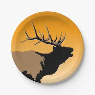 Bugling Elk at Sunset - Original Wildlife Art Paper Plate