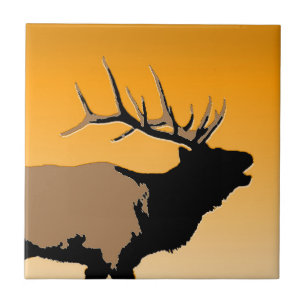Bugling Elk at Sunset  - Original Wildlife Art Tile