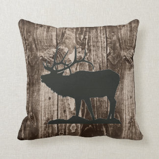 Bugling Elk (Black) on Rustic Wood Cabin Cushion