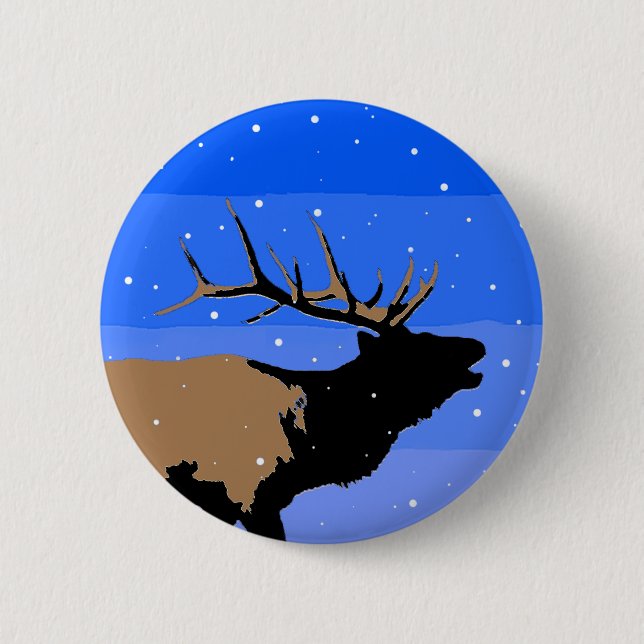 Bugling Elk in Winter  - Original Wildlife Art 6 Cm Round Badge (Front)