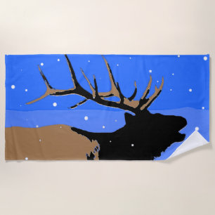 Bugling Elk in Winter  - Original Wildlife Art Beach Towel