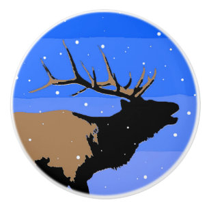 Bugling Elk in Winter  - Original Wildlife Art Ceramic Knob