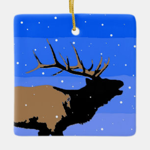 Bugling Elk in Winter - Original Wildlife Art Ceramic Ornament