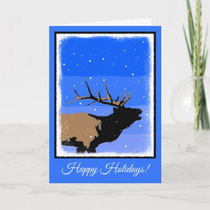 Bugling Elk in Winter - Original Wildlife Art Holiday Card