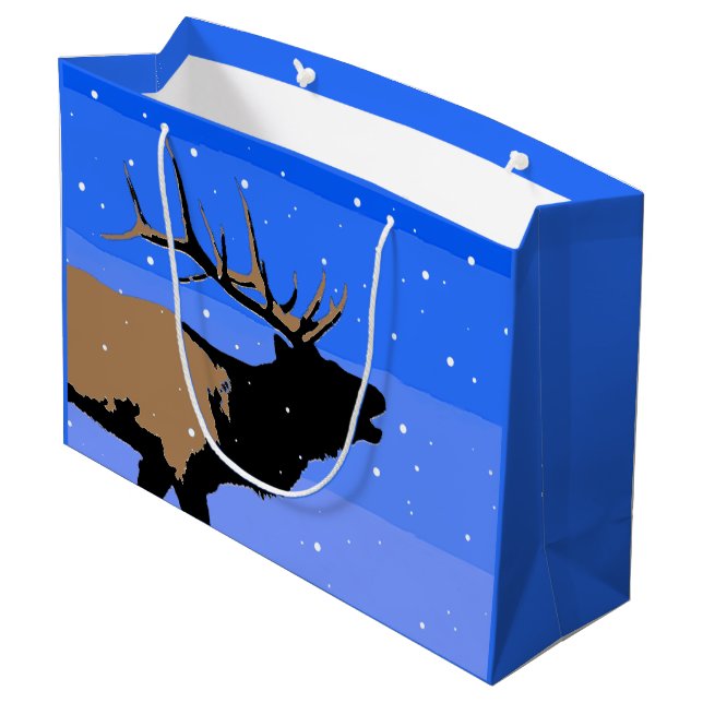 Bugling Elk in Winter  - Original Wildlife Art Large Gift Bag (Back Angled)