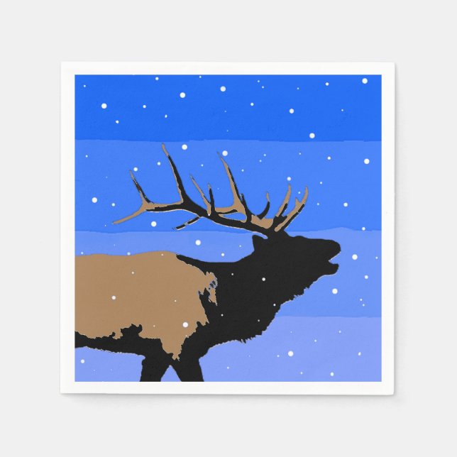 Bugling Elk in Winter  - Original Wildlife Art Napkin (Front)