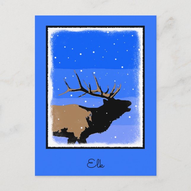 Bugling Elk in Winter  - Original Wildlife Art Postcard (Front)