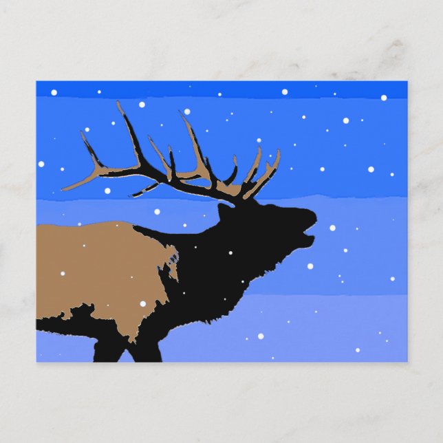 Bugling Elk in Winter  - Original Wildlife Art Postcard (Front)