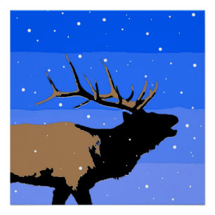 Bugling Elk in Winter - Original Wildlife Art Poster