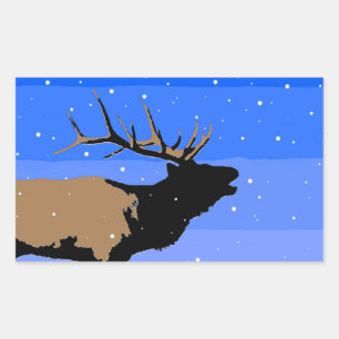 Bugling Elk in Winter  - Original Wildlife Art Rectangular Sticker
