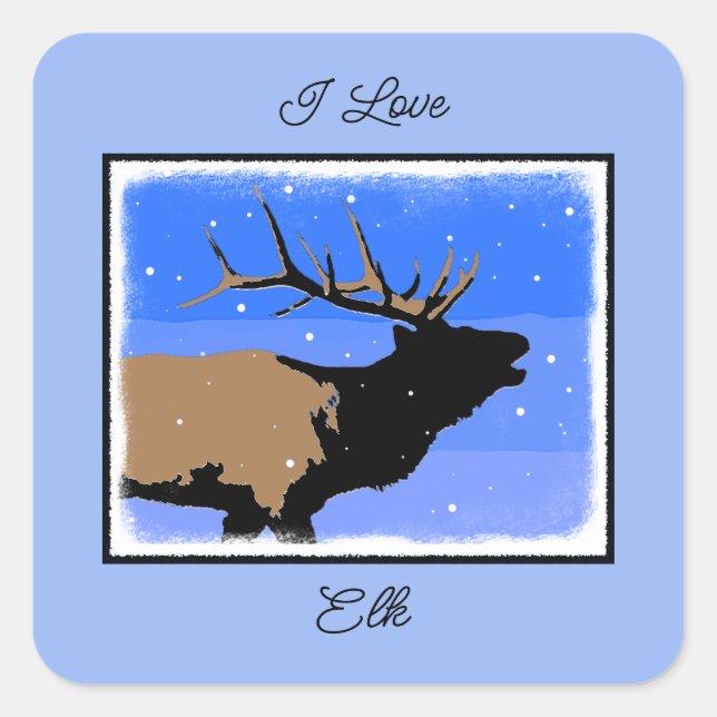 Bugling Elk in Winter  - Original Wildlife Art Square Sticker (Front)