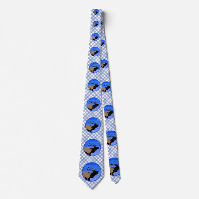 Bugling Elk in Winter  - Original Wildlife Art Tie (Front)
