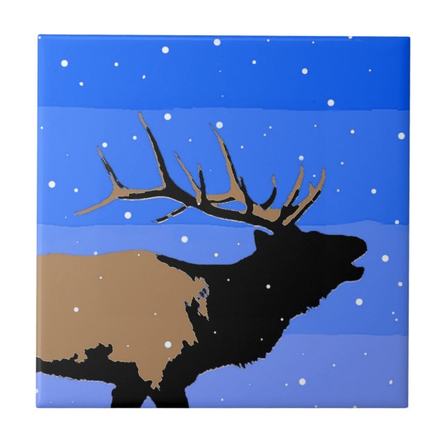 Bugling Elk in Winter  - Original Wildlife Art Tile (Front)