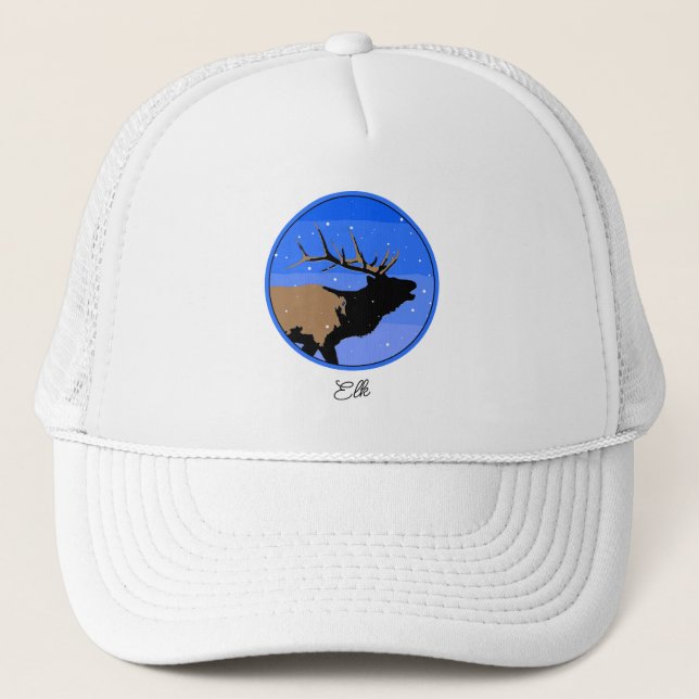 Bugling Elk in Winter  - Original Wildlife Art Trucker Hat (Front)