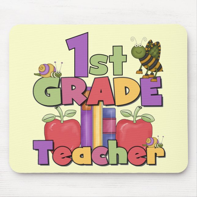 Bugs and Apples 1st Grade Tshirts and Gifts Mouse Mat (Front)