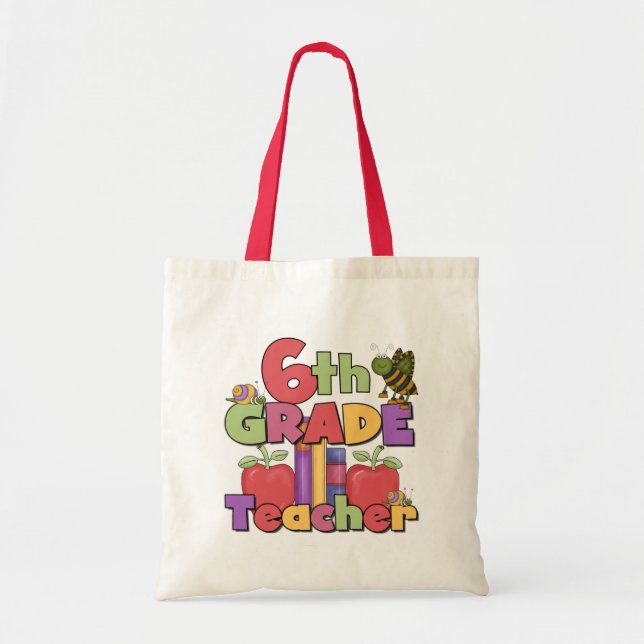 Bugs and Apples 6th Grade Teacher Tote Bag (Front)