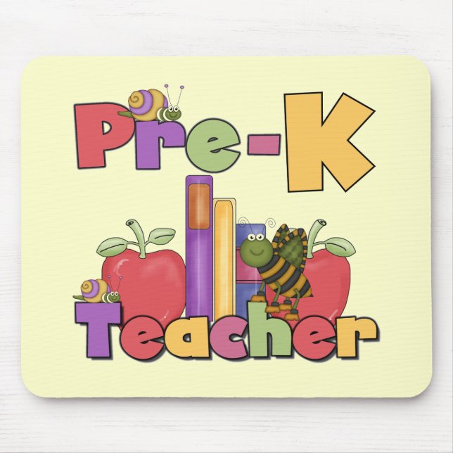 Bugs and Apples Pre-K Teacher Tshirts and Gifts Mouse Mat (Front)