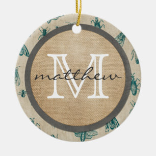 Bugs and Insects Background Monogram Ceramic Tree Decoration