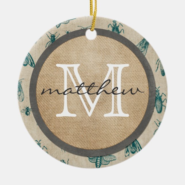 Bugs and Insects Background Monogram Ceramic Tree Decoration (Front)