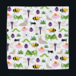 Bugs Bandana<br><div class="desc">Cute and friendly bugs (spider, bee, caterpillar, beetle, ant, snail, dragonfly, grasshopper) among the coneflowers on the meadow.</div>