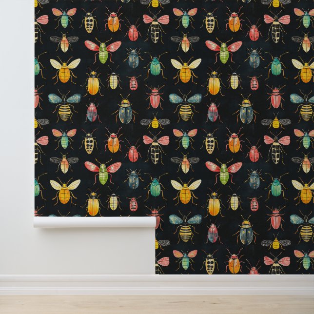 Bugs & Bees Colourful Insect Collection Pattern Wallpaper (Application)