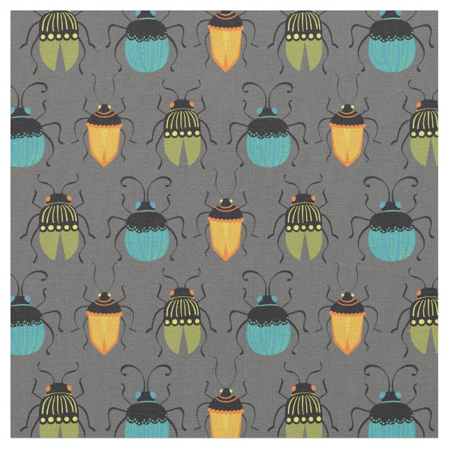 Bugs Beetles Mid Century Mod Cute Fabric (Close Up)