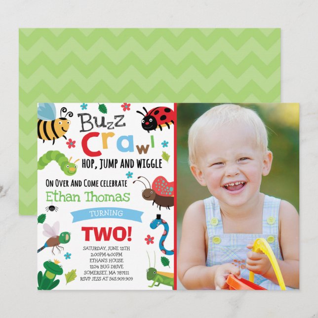 Bugs Birthday Invitation Boy Bugs Birthday Party (Front/Back)