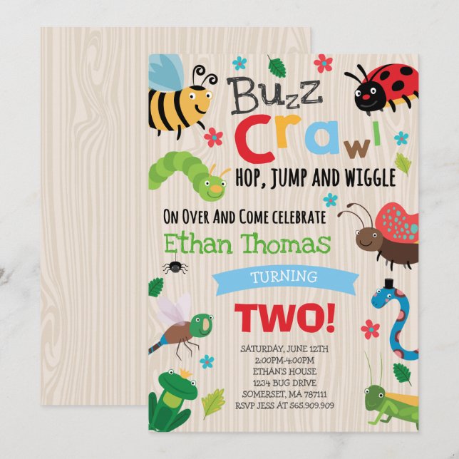Bugs Birthday Invitation Boy Bugs Birthday Party (Front/Back)