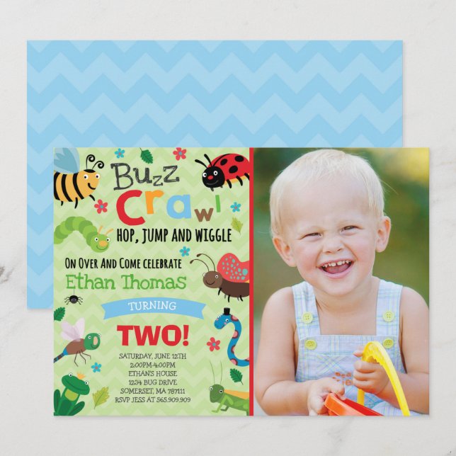 Bugs Birthday Invitation Boy Bugs Birthday Party (Front/Back)