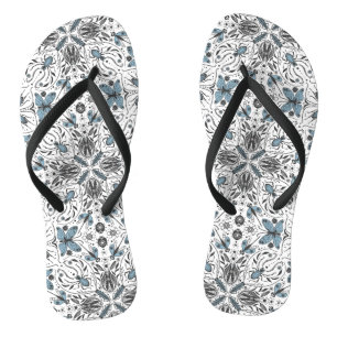 Bugs, black and blue flip flops