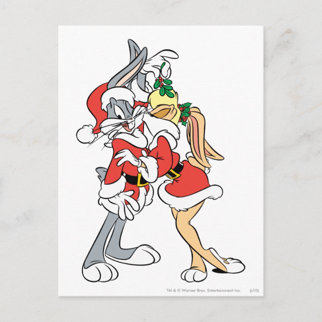 BUGS BUNNY™ and Lola Mistletoe Kiss Holiday Postcard (Front)