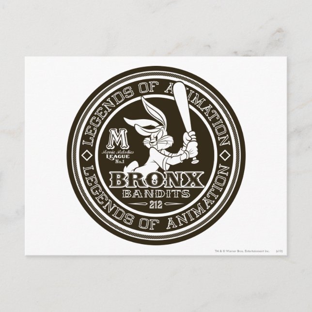 BUGS BUNNY™ Bronx Bomber's Round Logo B/W Postcard (Front)