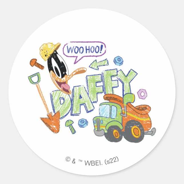 BUGS BUNNY BUILDERS™| DAFFY DUCK™ Sketch Art Classic Round Sticker (Front)