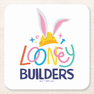 BUGS BUNNY BUILDERS™  Hard Hat Stacked Logo Square Paper Coaster