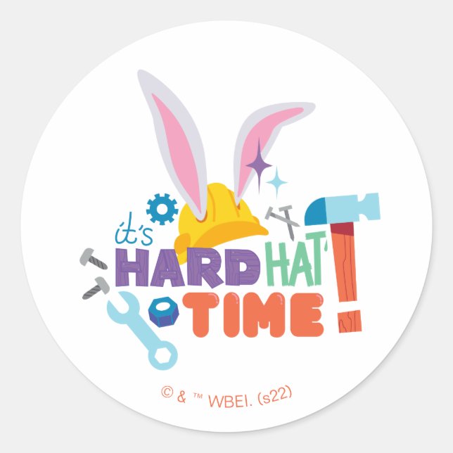 BUGS BUNNY BUILDERS™| It's Hard Hat Time Classic Round Sticker (Front)