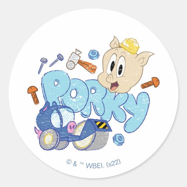 BUGS BUNNY BUILDERS™| Porky Sketch Art Classic Round Sticker (Front)