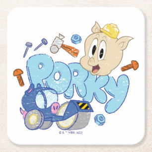BUGS BUNNY BUILDERS™  Porky Sketch Art Square Paper Coaster