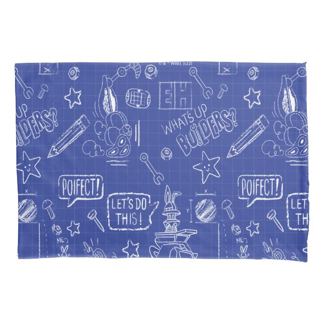 BUGS BUNNY BUILDERS™| Sketch Blueprint Pattern Pillowcase (Front)