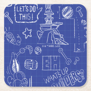 BUGS BUNNY BUILDERS™  Sketch Blueprint Pattern Square Paper Coaster
