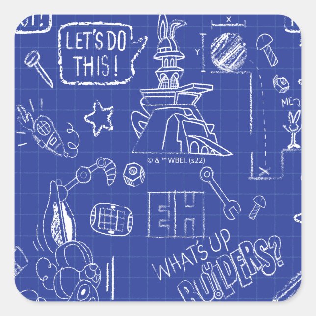 BUGS BUNNY BUILDERS™| Sketch Blueprint Pattern Square Sticker (Front)