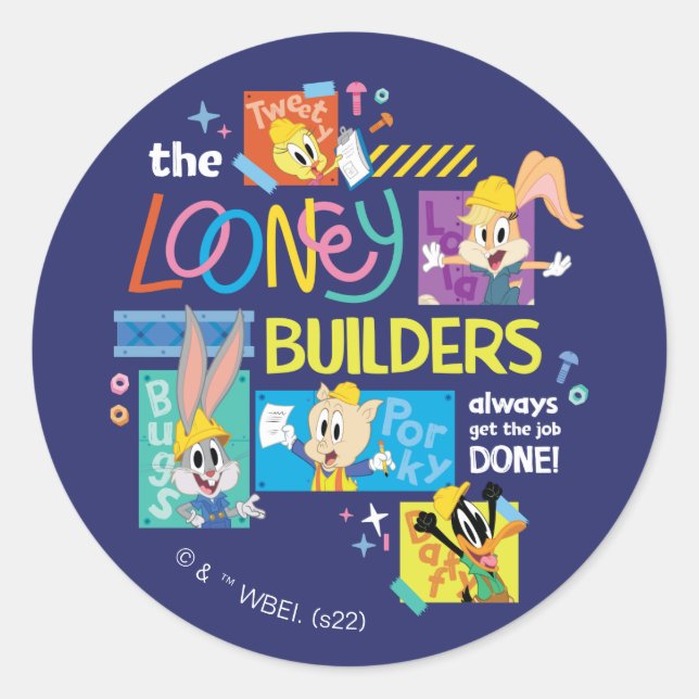 BUGS BUNNY BUILDERS™| The Looney Builders Collage Classic Round Sticker (Front)