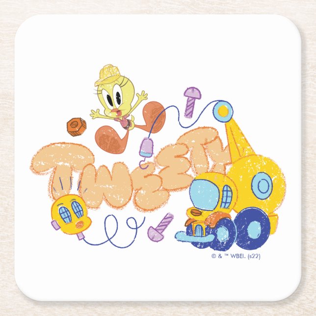 BUGS BUNNY BUILDERS™| TWEETY™ Sketch Art Square Paper Coaster (Front)