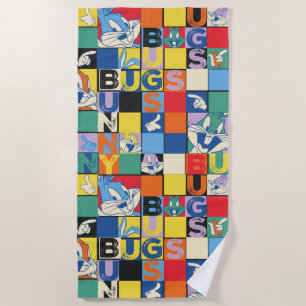 BUGS BUNNY™ Colourful Name and Face Chequered Beach Towel