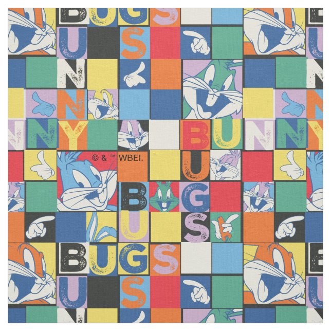 BUGS BUNNY™ Colourful Name and Face Chequered Fabric (Swatch)
