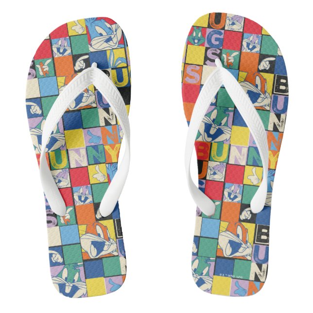 BUGS BUNNY™ Colourful Name and Face Chequered Flip Flops (Footbed)